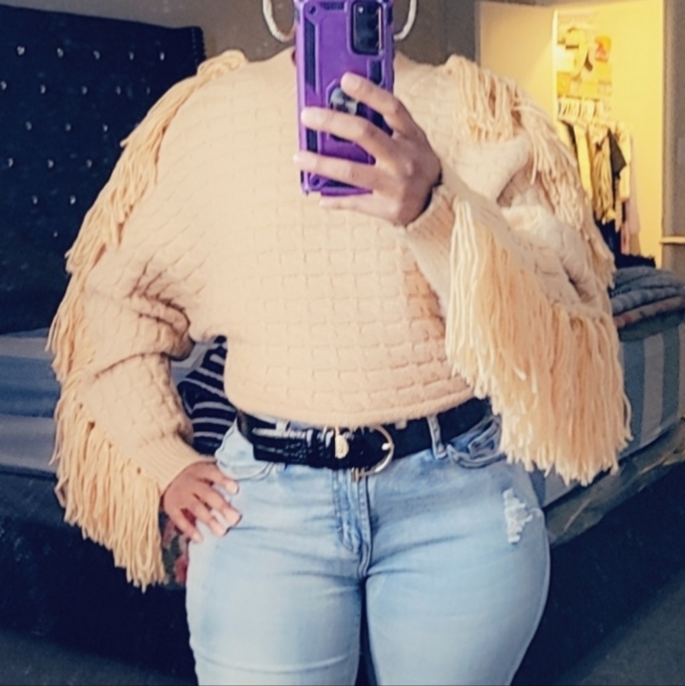 Women’s Tan Shaggy Sleeve Sweater – Cozy, Chic & Trendy Winter Style